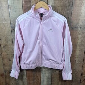 Adidas Womens Pink Rhinestone Logo Full Zip Track Jacket JI6970 Size L